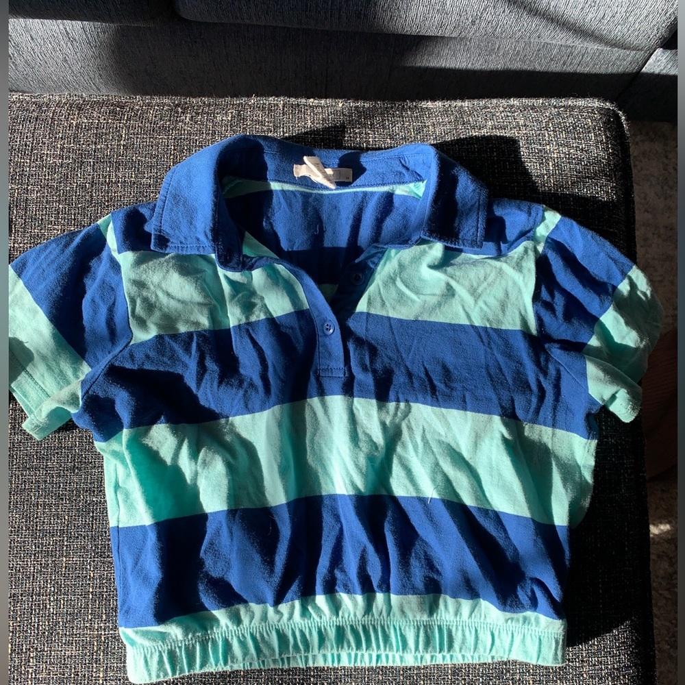 light and dark blue crop polo top